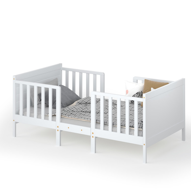 2-in-1 Convertible Kids Wooden Bedroom Furniture with Guardrails-WhiteCostway Gallery View 3 of 12