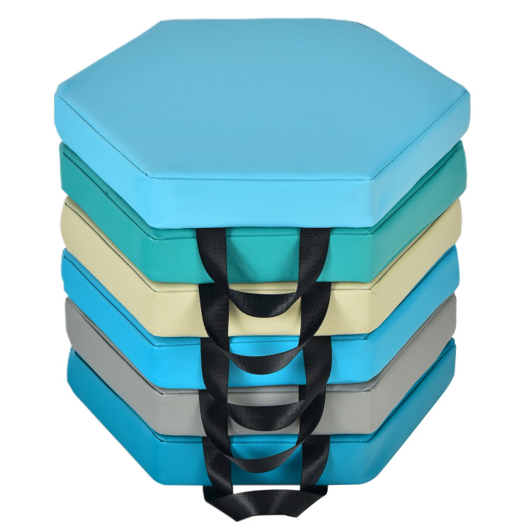 6 Pieces Multifunctional Hexagon Toddler Floor Cushions Classroom Seating with Handles-BlueCostway Gallery View 1 of 10