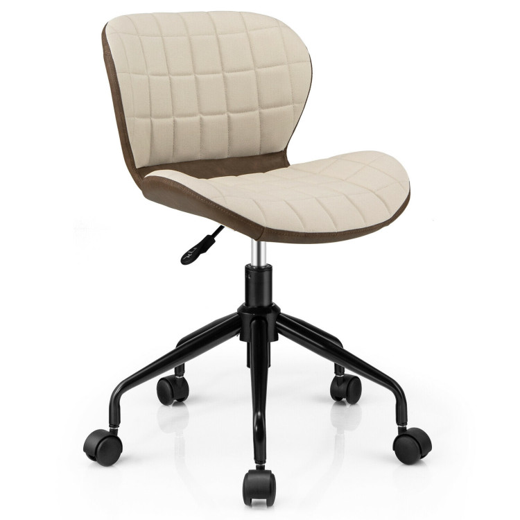 Mid Back Height Adjustable Swivel Office Chair with PU Leather-BrownCostway Gallery View 1 of 11