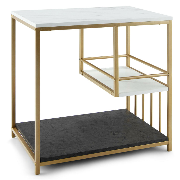 3-Tier Multi-function Marble End Table with Storage Shelf-GoldenCostway Gallery View 1 of 10