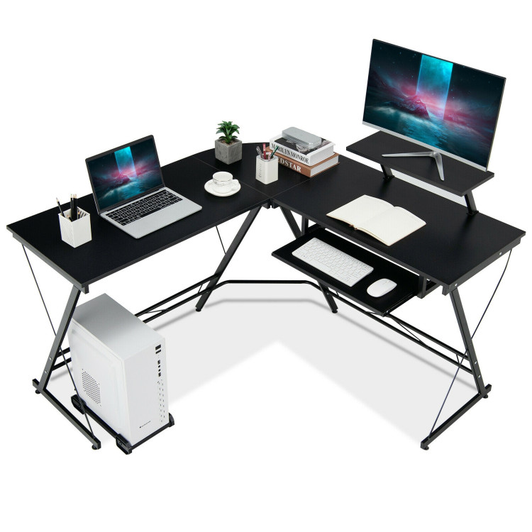 L Shaped Computer Desk Home Office Workstation with Movable Monitor Stand-BlackCostway Gallery View 4 of 11