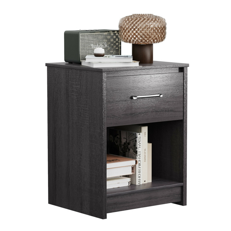 Wooden Nightstand with Drawer and Open Storage Compartment-BlackCostway Gallery View 10 of 12
