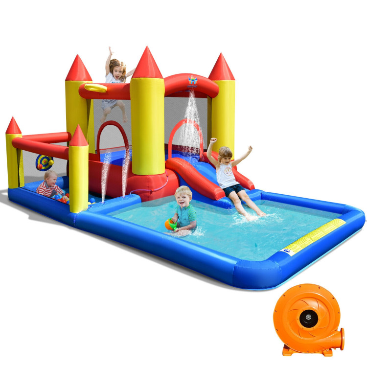 Inflatable Water Slide Castle Kids Bounce House with 480W BlowerCostway Gallery View 4 of 12
