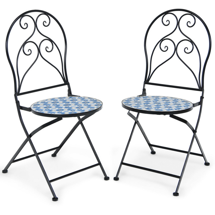 2 Pieces Patio Folding Mosaic Bistro Chairs with Blue Floral PatternCostway Gallery View 1 of 10