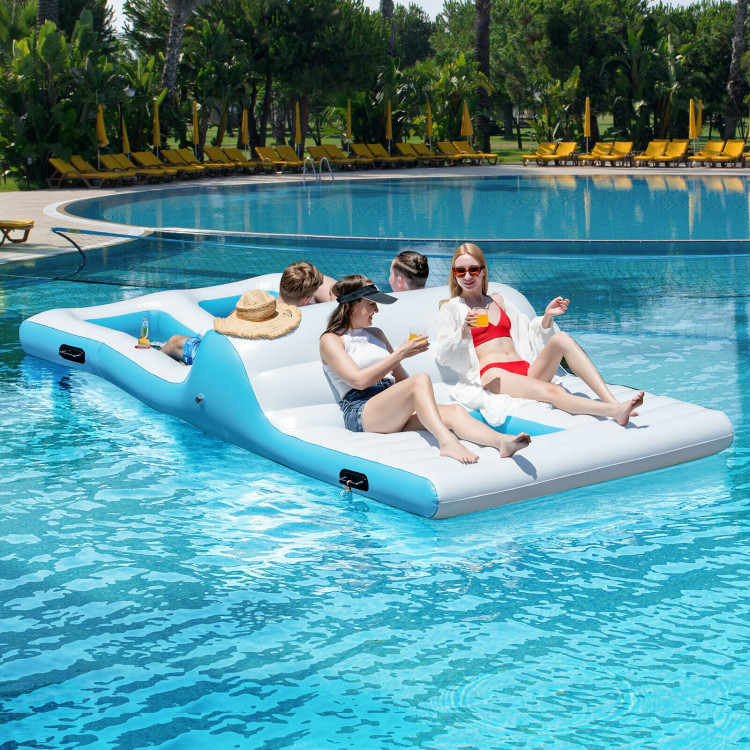 Floating 4 Person Inflatable Lounge Raft with 130W Electric Air-WhiteCostway Gallery View 6 of 10