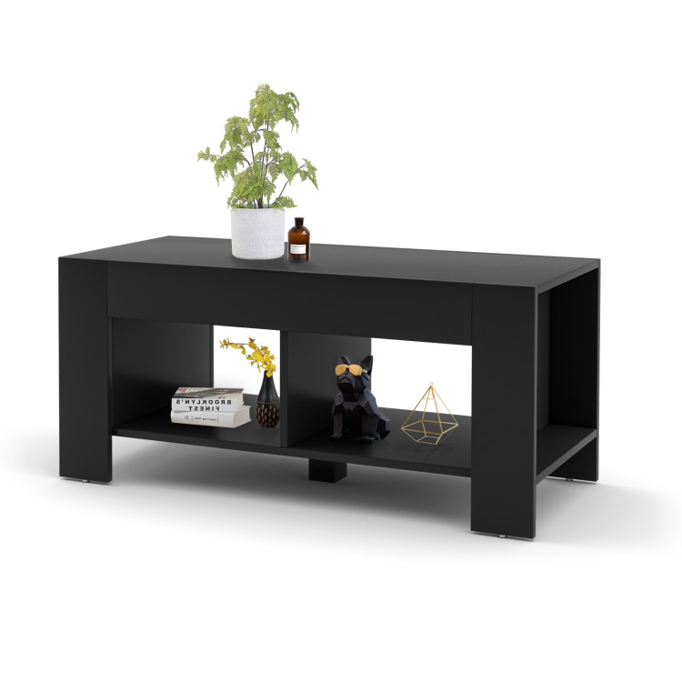 2-tier Wood Coffee Table Sofa Side Table with Storage Shelf-BlackCostway Gallery View 4 of 10