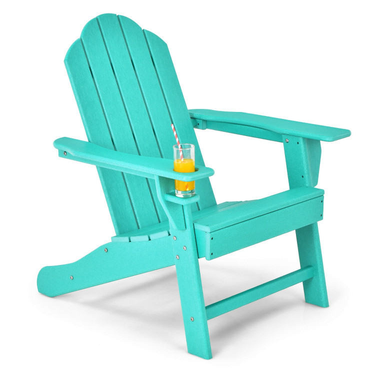 Outdoor Folding Adirondack Chair with Built-in Cup Holder for Backyard and Porch-TurquoiseCostway Gallery View 3 of 7