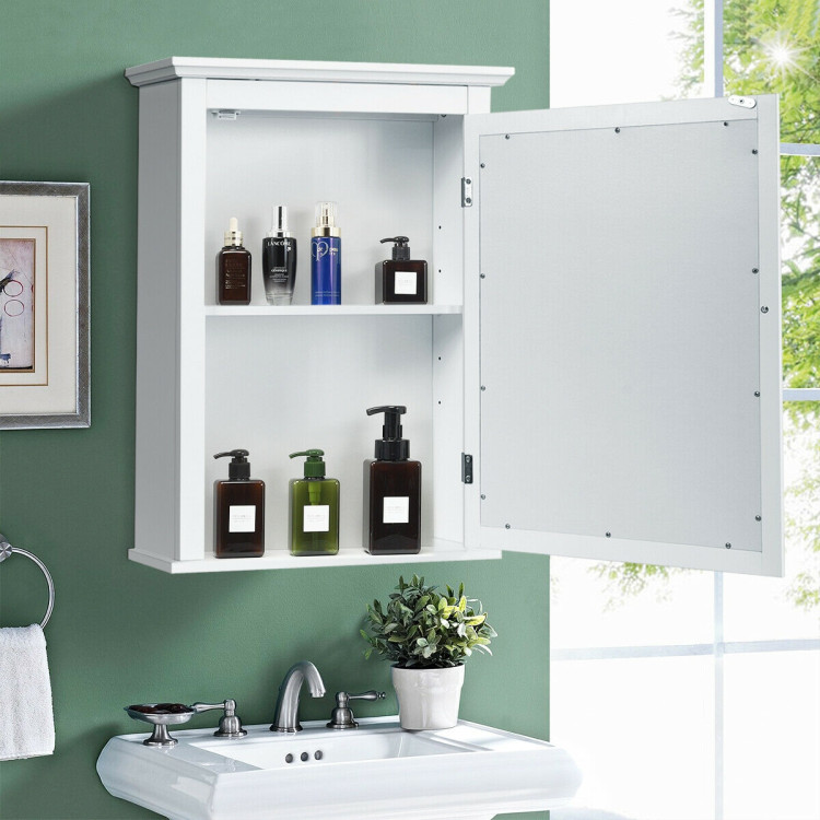 Bathroom Mirror Cabinet Wall Mounted Adjustable Shelf Medicine Storage-WhiteCostway Gallery View 7 of 13
