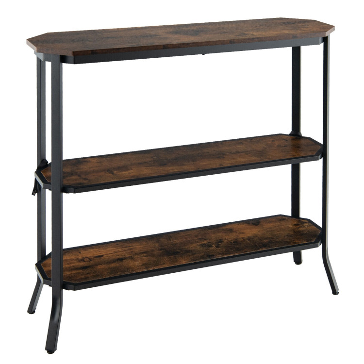 3-Tier Steel Frame Entryway Sofa Console Table for Hallway and Living Room-Rustic BrownCostway Gallery View 1 of 10