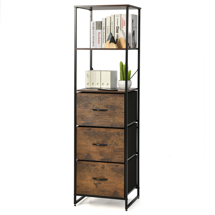 Freestanding Vertical 3 Drawer Dresser with 3 Shelves-Rustic BrownCostway Gallery View 4 of 10
