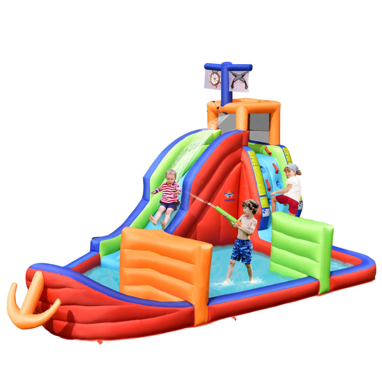 6-in-1 Kids Pirate Ship Water Slide Inflatable Bounce House with Water Guns Without BlowerCostway Gallery View 6 of 10