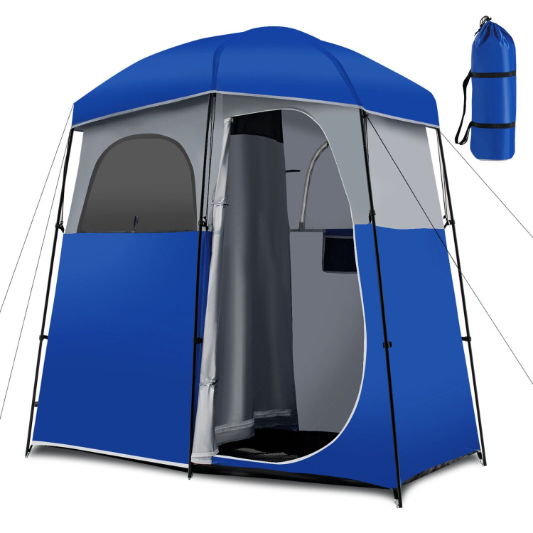 Double-Room Camping Toilet Tent with Floor and Portable Storage Bag-BlueCostway Gallery View 6 of 10