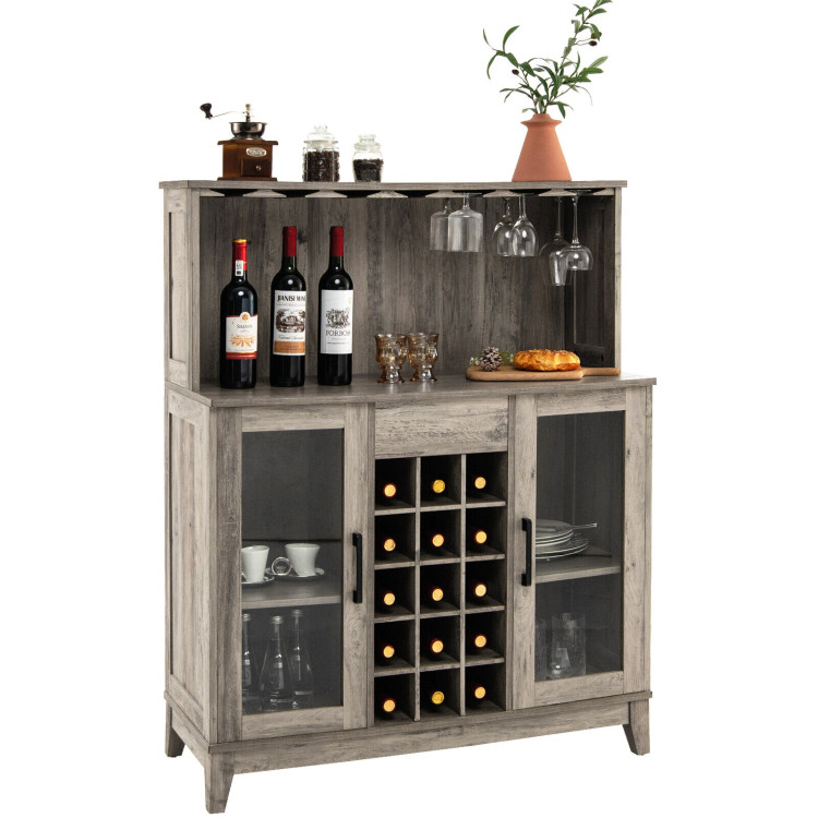 Storage Bar Cabinet with Framed Tempered Glass Door-GrayCostway Gallery View 7 of 10