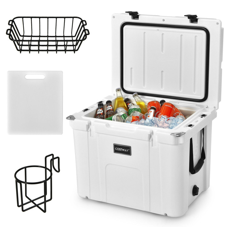55 Quart Cooler Portable Ice Chest with Cutting Board Basket for CampingCostway Gallery View 7 of 10