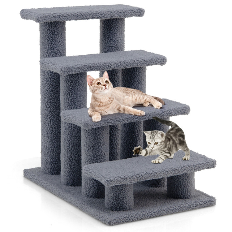 24 Inch 4-Step Pet Stairs Carpeted Ladder Ramp Scratching Post Cat Tree Climber-GrayCostway Gallery View 7 of 10