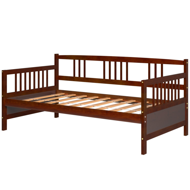 Twin Size Wooden Slats Daybed Bed with Rails-Rustic BrownCostway Gallery View 3 of 9