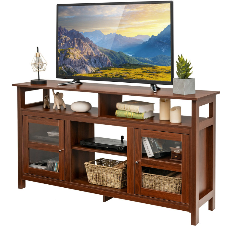 58 Inch TV Stand Entertainment Console Center with 2 Cabinets-WalnutCostway Gallery View 9 of 12