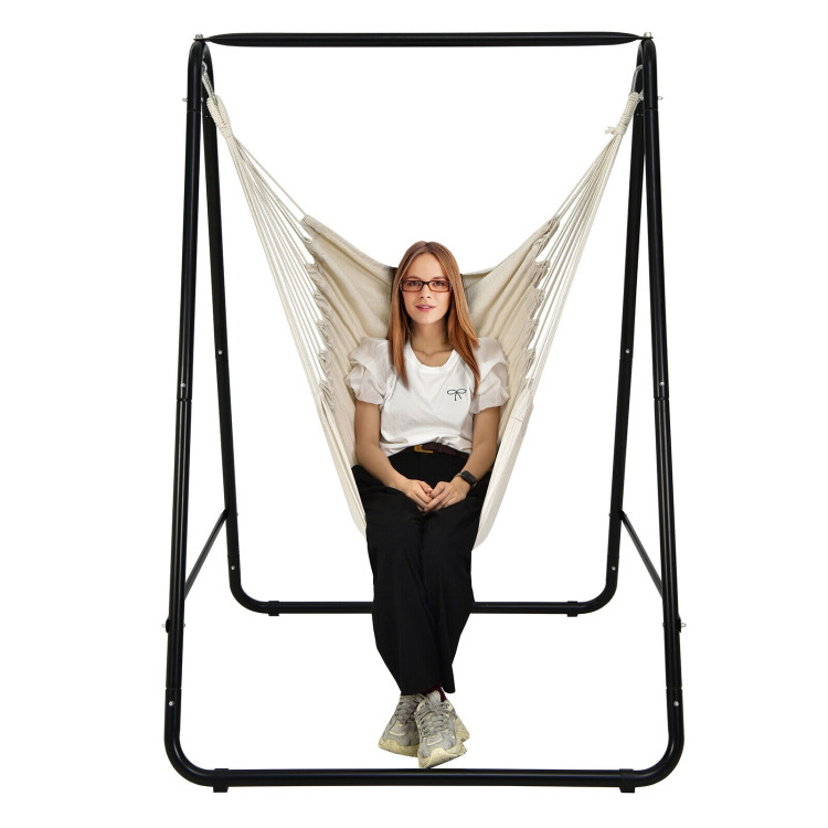 Hanging Padded Hammock Chair with Stand and Heavy Duty Steel-BeigeCostway Gallery View 7 of 10