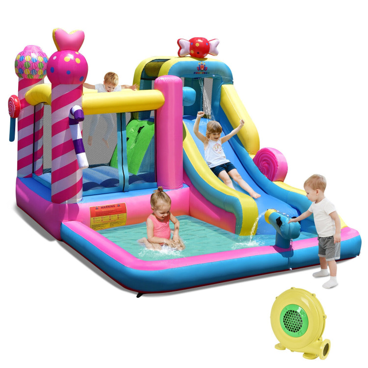 Sweet Candy Inflatable Bounce House with Water Slide and 480W BlowerCostway Gallery View 4 of 12