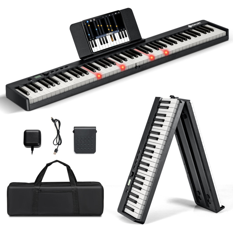 88-Key Folding Electric Lighted Piano Full-Size Portable Keyboard MIDI-BlackCostway Gallery View 3 of 10