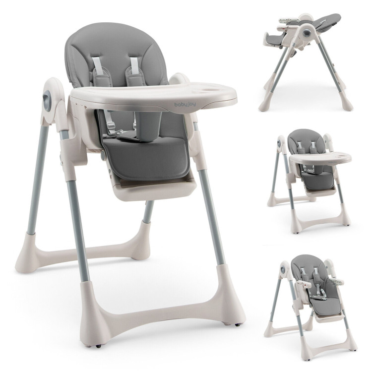 Baby Folding High Chair Dining Chair with Adjustable Height and Footrest-GrayCostway Gallery View 4 of 11