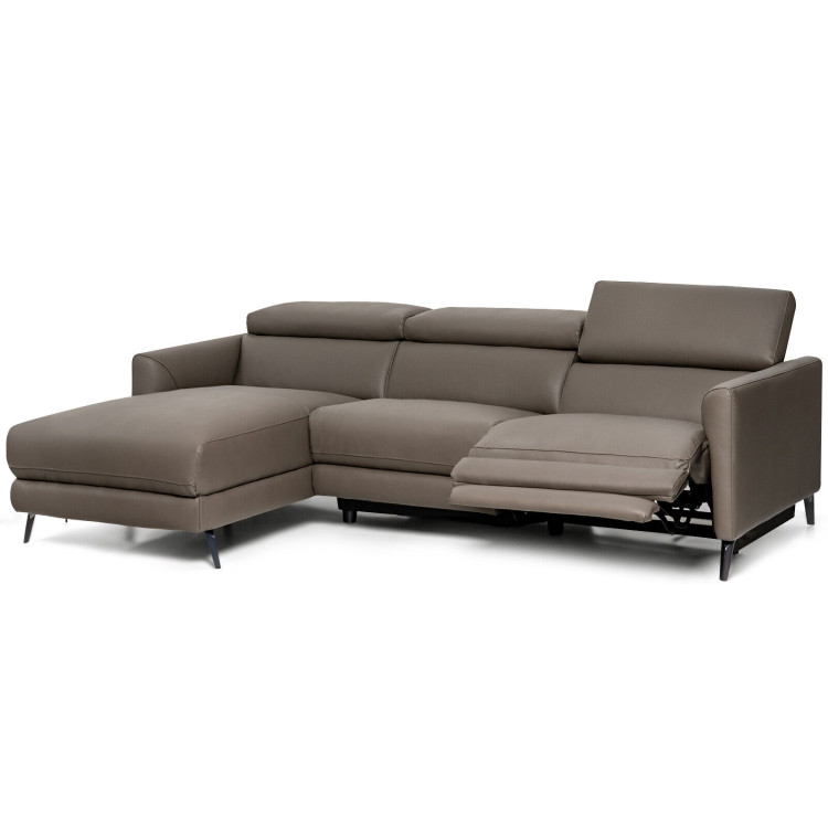 Leather Air Power Reclining Sectional Sofa with Adjustable Headrests-GrayCostway Gallery View 4 of 10
