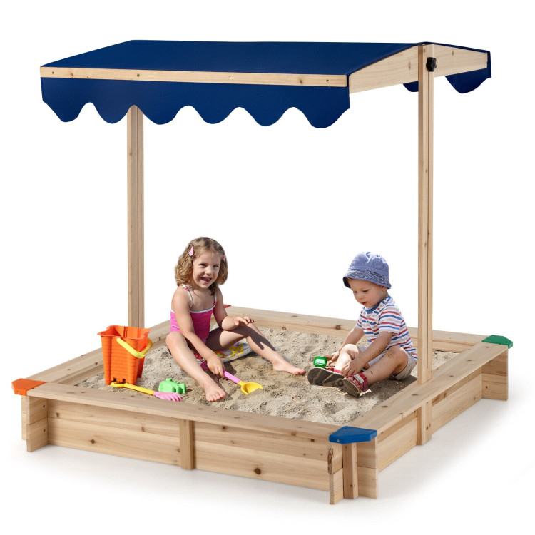 Kids Wooden Sandbox with Height Adjustable and Rotatable Canopy Outdoor PlaysetCostway Gallery View 4 of 12