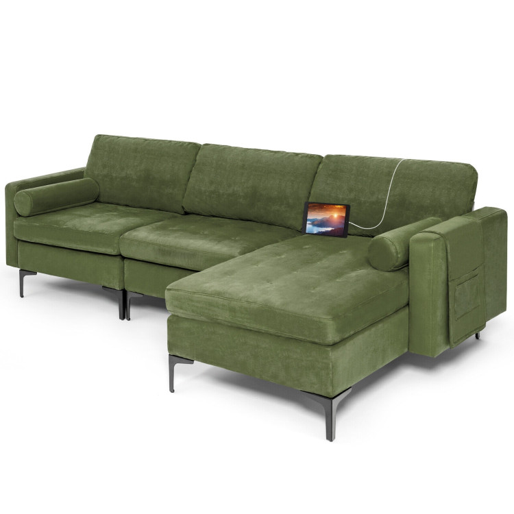 Modular 2-seat/3-Seat/4-Seat L-shaped Sectional Sofa Couch with Reversible Chaise and Socket USB Ports-3-Seat L-shapedCostway Gallery View 4 of 10