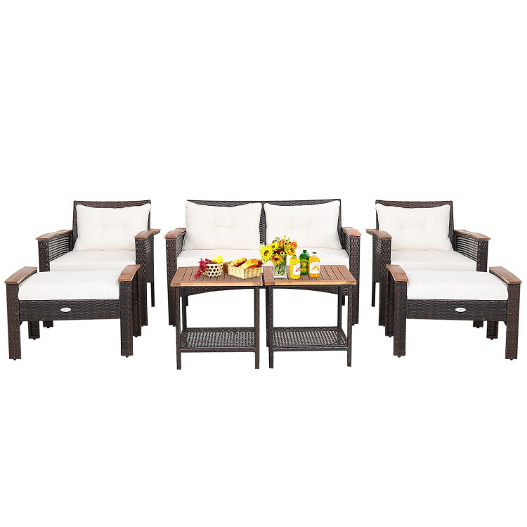 7 Pieces Patio Rattan Cushioned Conversation Furniture SetCostway Gallery View 10 of 10