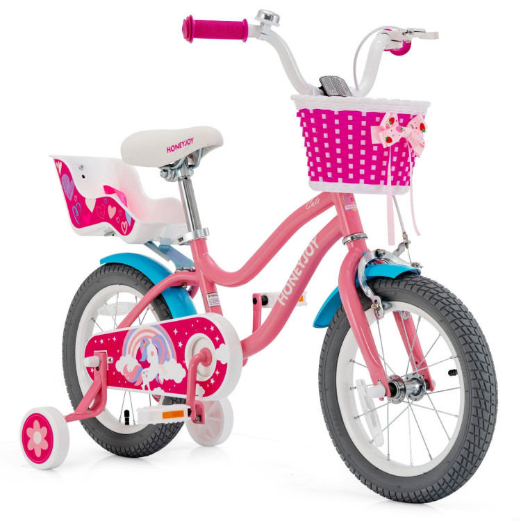 Kids Bicycle with Training Wheels and Basket for Boys and Girls Age 3-9 Years-14"Costway Gallery View 4 of 11