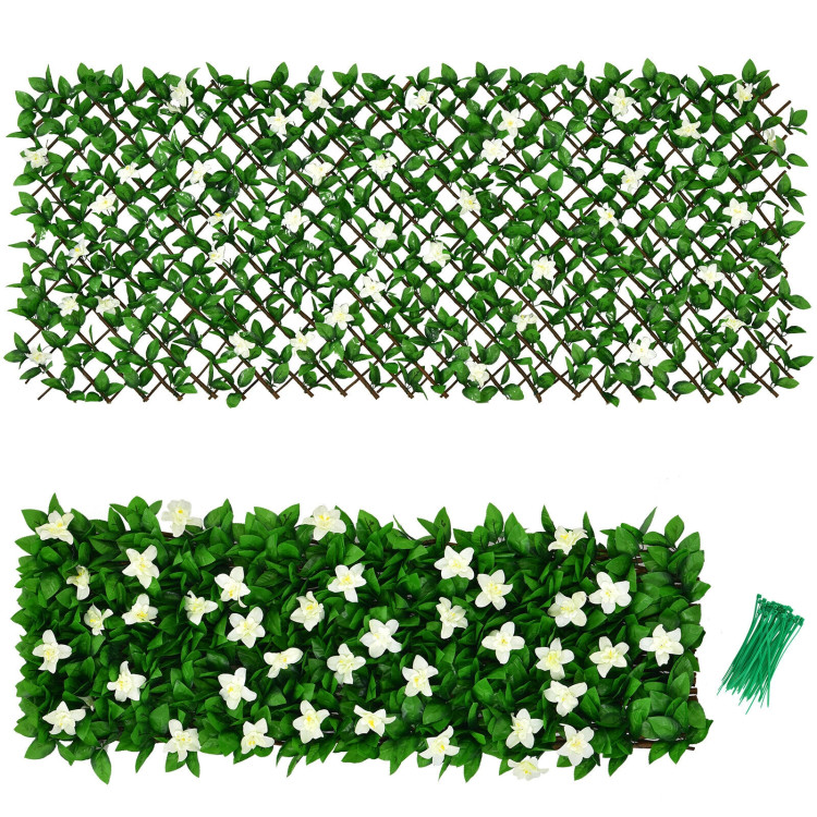 1 Piece Expandable Faux Ivy Privacy Screen Fence Panel Pack with Flower-WhiteCostway Gallery View 7 of 10