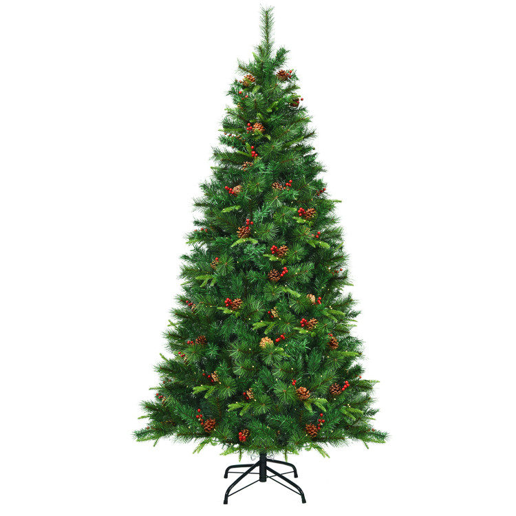 7 Feet Pre-lit Artificial Hinged Christmas Tree with LED Lights-7 ftCostway Gallery View 3 of 10