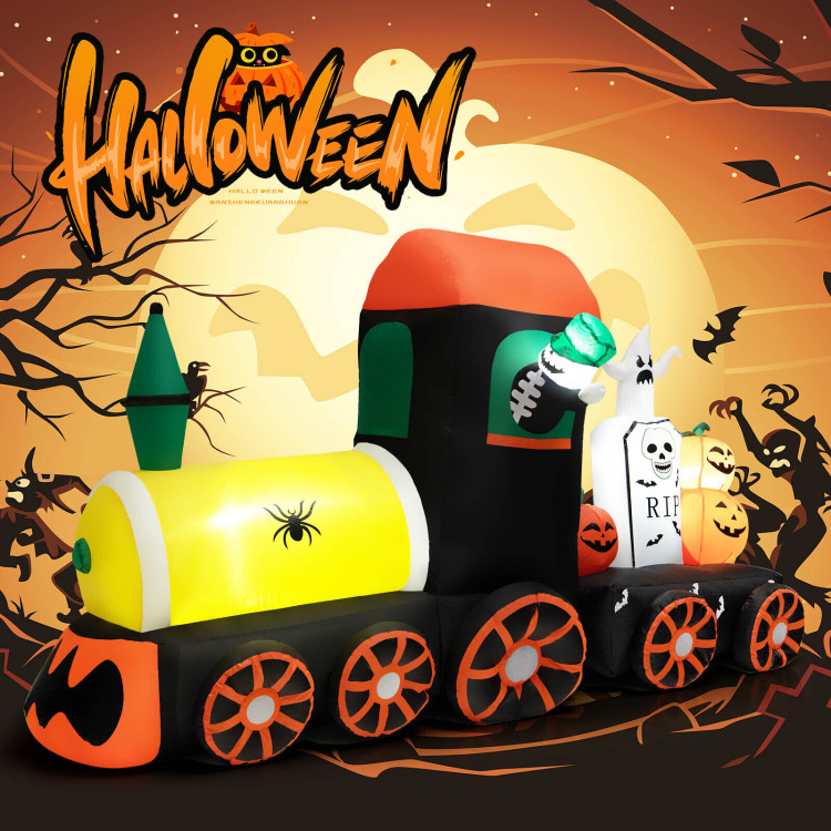 8 Feet Halloween Inflatable Skeleton Ride on Train with LED LightsCostway Gallery View 1 of 10