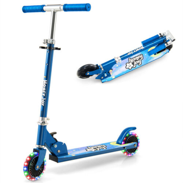 Folding Kick Scooter with 3 Adjustable Heights for Kids-BlueCostway Gallery View 3 of 8