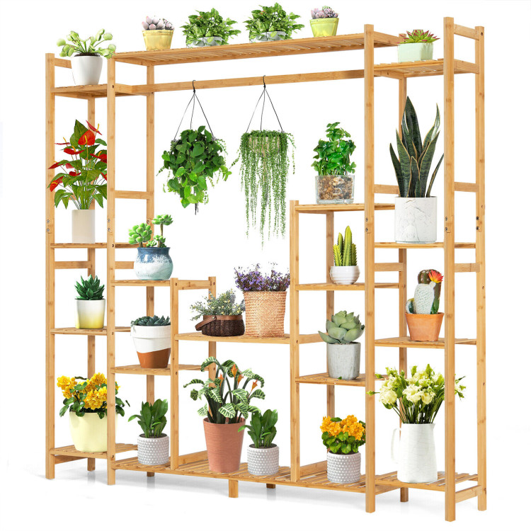 9-Tier Bamboo Plant Stand with Hanging RackCostway Gallery View 1 of 11
