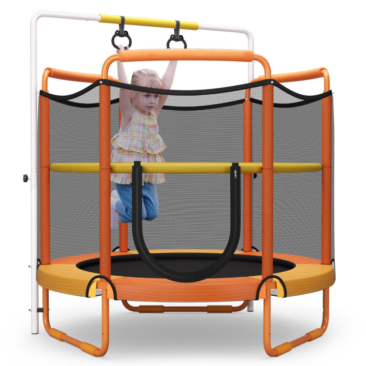 5 Feet Kids 3-in-1 Game Trampoline with Enclosure Net Spring Pad-OrangeCostway Gallery View 6 of 9