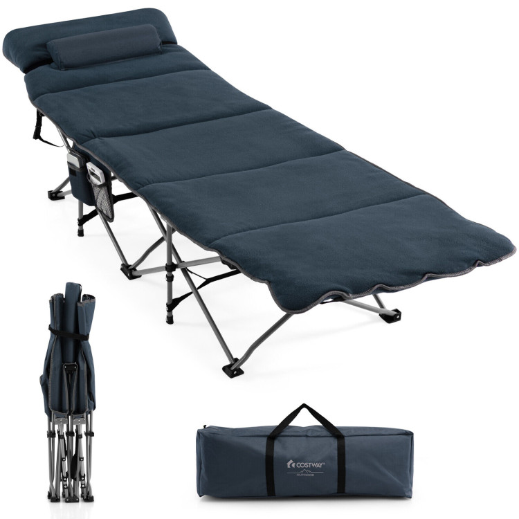 Folding Retractable Travel Camping Cot with Mattress and Carry Bag-BlueCostway Gallery View 8 of 12