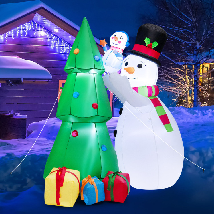 6 Feet Tall Inflatable Christmas Snowman and Tree Decoration Set with LED LightsCostway Gallery View 1 of 10