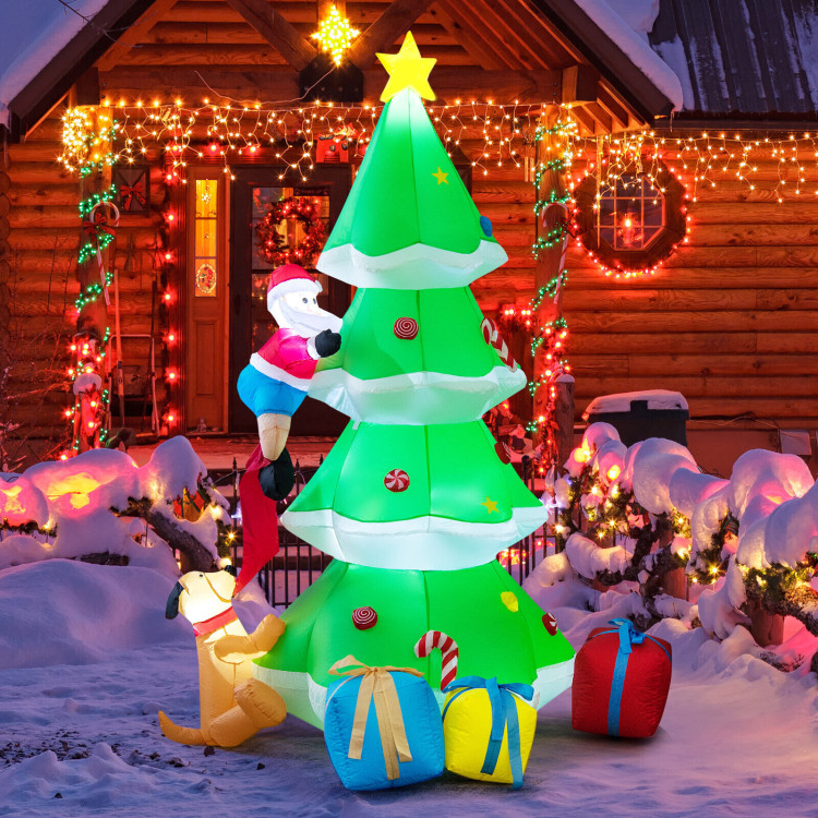 7 Feet Inflatable Christmas Tree with Santa Claus and DogCostway Gallery View 2 of 10