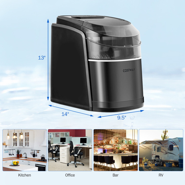 Countertop Ice Maker 26.5lbs/Day with Self-Cleaning Function and Flip Lid-BlackCostway Gallery View 5 of 10