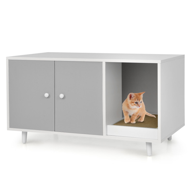 Cat Litter Box Enclosure with Divider and Double Doors-GrayCostway Gallery View 6 of 10
