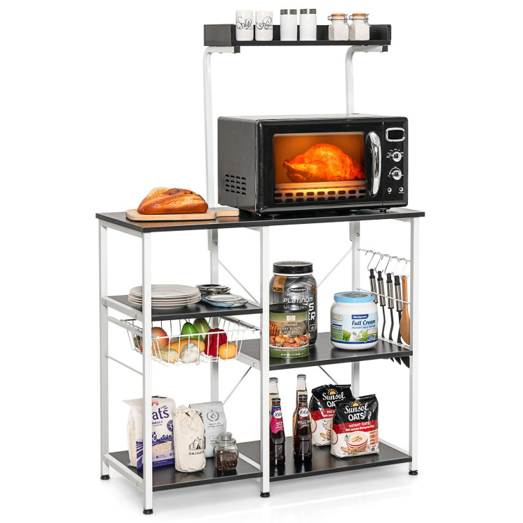4-tier Kitchen Baker's Rack with Basket and 5 Hooks-BlackCostway Gallery View 7 of 10