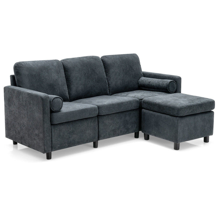 3 Seat L-Shape Movable Convertible Sectional Sofa with Ottoman-GrayCostway Gallery View 3 of 10