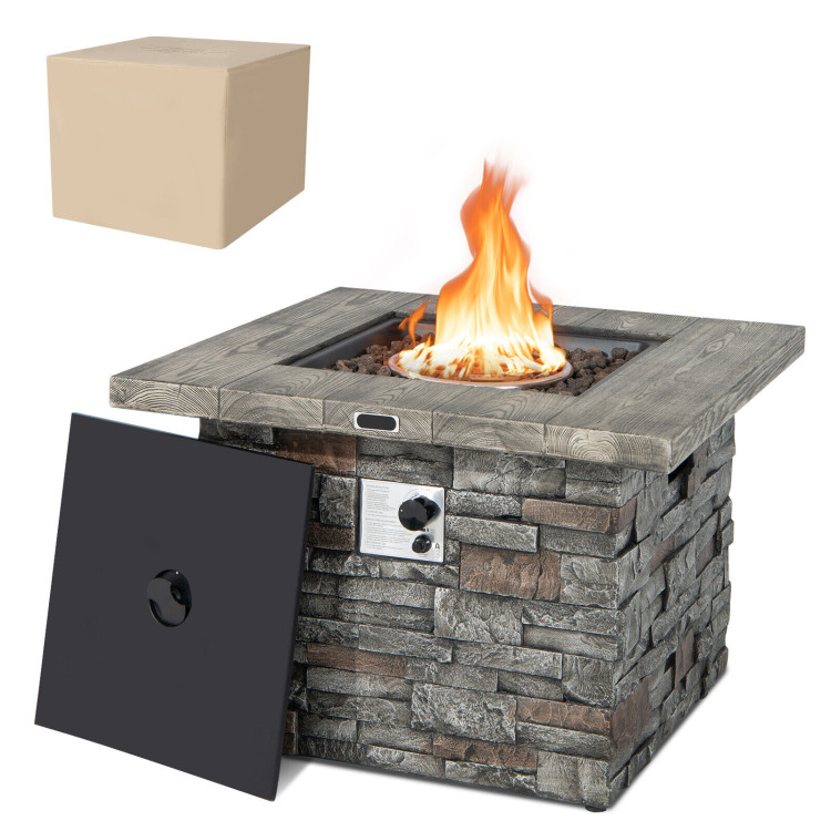 34.5 Inch Square Propane Gas Fire Pit Table with Lava Rock and PVC Cover-GrayCostway Gallery View 3 of 11