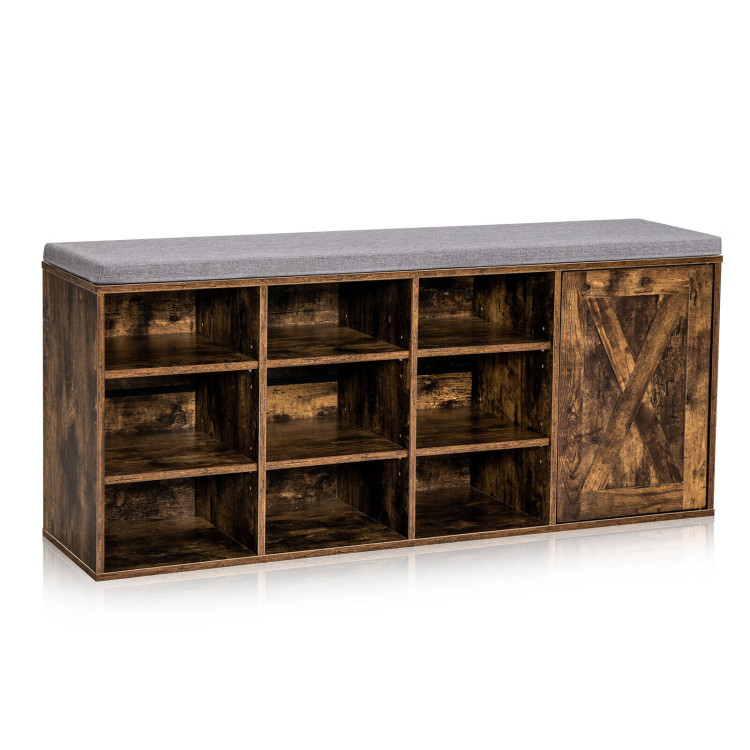 9-cube Adjustable Storage Shoe Bench with Padded Cushion-Rustic BrownCostway Gallery View 1 of 10