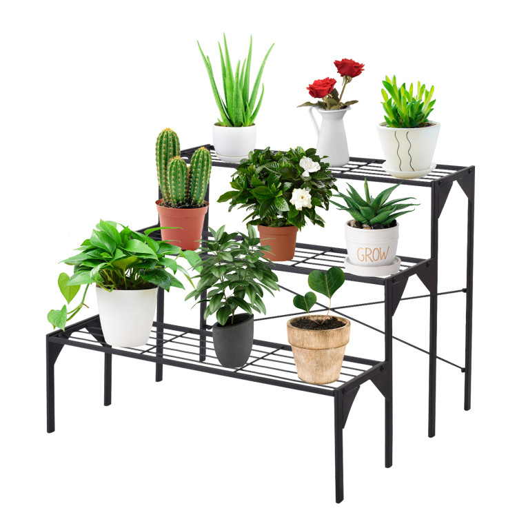 3 Tier Outdoor Metal Heavy Duty Modern for Multiple Plant Display Stand RackCostway Gallery View 3 of 9