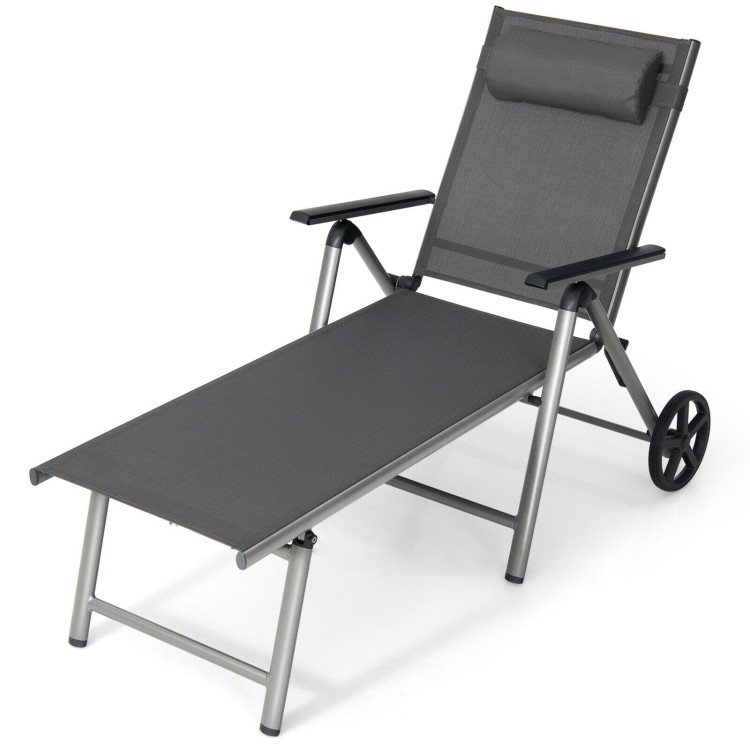 Adjustable Patio Folding Chaise Lounge Chair with WheelsCostway Gallery View 1 of 8