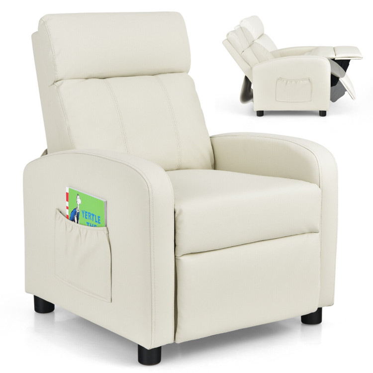Ergonomic PU Leather Kids Recliner Lounge Sofa for 3-12 Age Group-WhiteCostway Gallery View 4 of 12