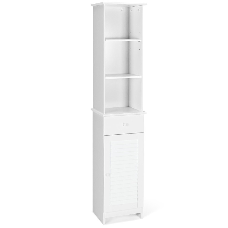 Bathroom Tall Freestanding Storage Cabinet with Open Shelves and Drawer-WhiteCostway Gallery View 1 of 10