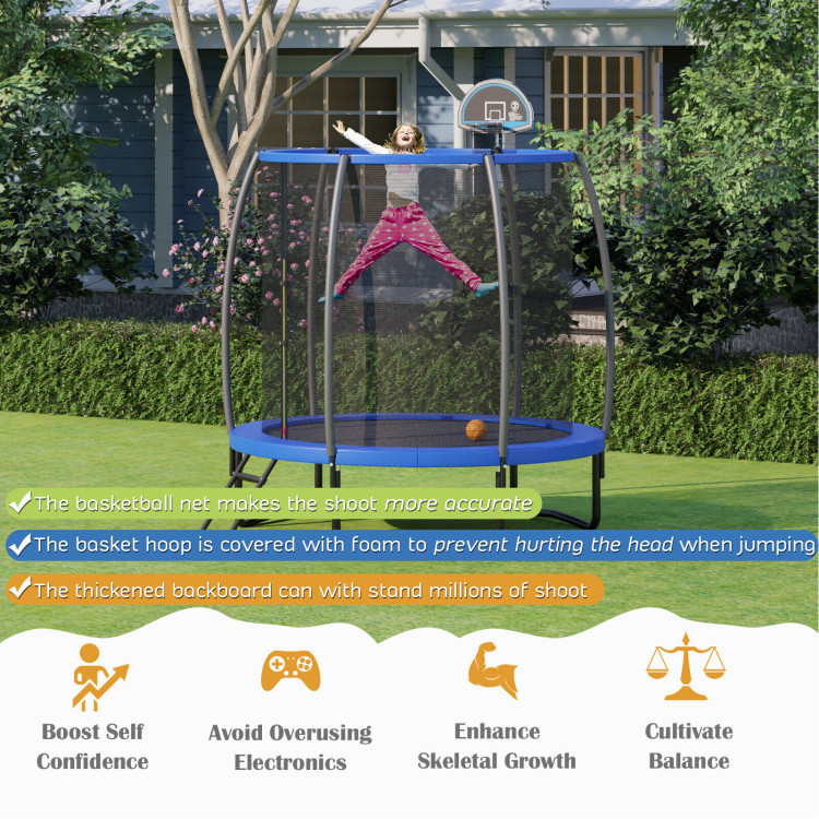 8 Feet Recreational Trampoline with Basketball Hoop and Net LadderCostway Gallery View 2 of 11